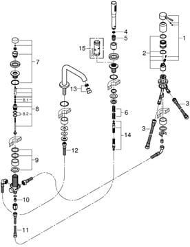 GROHE ESSENCE NEW batéria na okraj vane, 4-otvorová, s prepínačom, so sprchovou súpravou, chróm 19578001 Obrázek - fotka