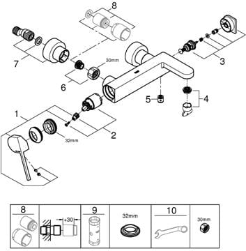 GROHE PLUS vaňová nástenná batéria, s prepínačom, chróm 33553003 Obrázek - fotka