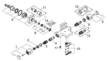 GROHE GROHTHERM CUBE vaňová nástenná termostatická batéria, s prepínačom, chróm 34497000 Obrázek - fotka