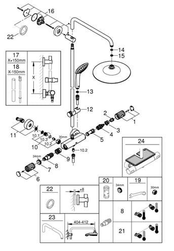 GROHE EUPHORIA SYSTEM 260 sprchový set s termostatickou batériou, horná sprcha, ručná sprcha s 3 prúdmi, tyč, hadica, chróm 27296003 Obrázek - fotka