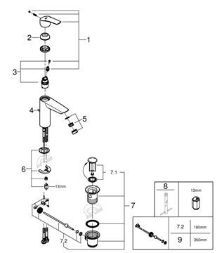GROHE EUROSMART umývadlová stojanková batéria, s odtokovou súpravou, chróm 23322003 Obrázek - fotka