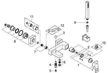 GROHE EUROCUBE vaňová nástenná batéria, s prepínačom, so sprchovou súpravou, chróm 23141000 Obrázek - fotka