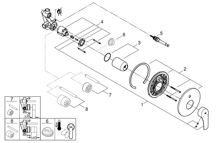 GROHE EUROSMART vaňová podomietková batéria, s prepínačom, s telesom, chróm 33305003 Obrázek - fotka