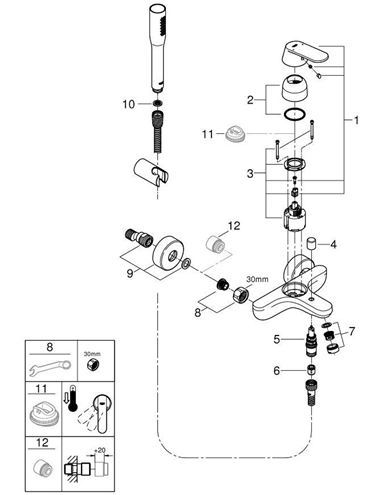 GROHE EUROSMART COSMOPOLITAN vaňová nástenná batéria, s prepínačom, so sprchovou súpravou, chróm 32832000 Obrázek - fotka
