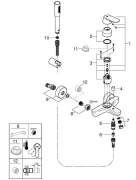 GROHE EUROSMART COSMOPOLITAN vaňová nástenná batéria, s prepínačom, so sprchovou súpravou, chróm 32832000 Obrázek - fotka