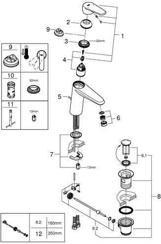 GROHE EURODISC COSMOPOLITAN umývadlová stojanková batéria, s odtokovou súpravou, chróm 23448002 Obrázek - fotka
