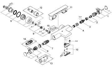 GROHE GROHTHERM 2000 vaňová nástenná termostatická batéria, s prepínačom, chróm 34464001 Obrázek - fotka