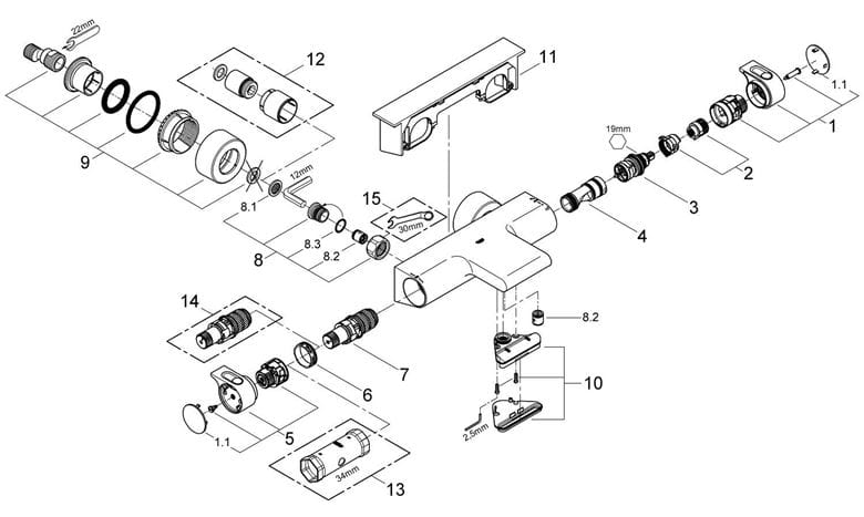 GROHE GROHTHERM 2000 vaňová nástenná termostatická batéria, s prepínačom, chróm 34464001 Obrázek - fotka