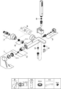 GROHE PLUS vaňová nástenná batéria, s prepínačom, so sprchovou súpravou, chróm 33547003 Obrázek - fotka