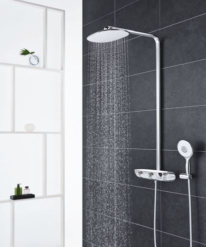 GROHE RAINSHOWER SYSTEM SMARTCONTROL MONO 360 sprchový set s termostatickou batériou, horná sprcha, ručná sprcha so 4 prúdmi, tyč, hadica, mesačná biela/chróm 26361LS0 Obrázek - fotka