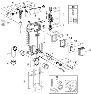 GROHE UNISET montážny prvok pre WC, so splachovacou nádržkou as ovládacím tlačidlom Skate Cosmopolitan, chróm 38825000 Obrázek - fotka