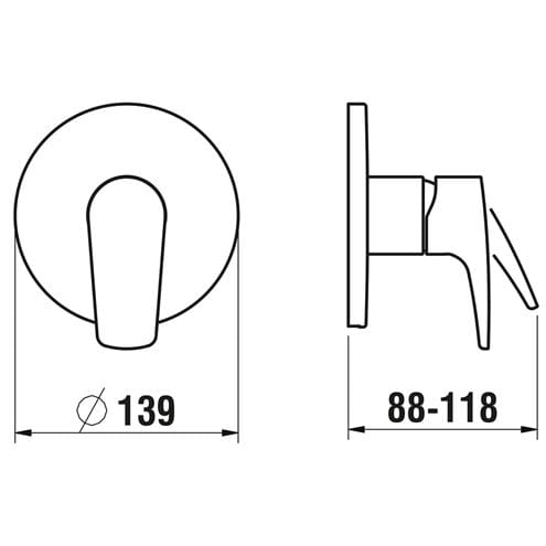 LAUFEN LAURIN sprchová podomietková batéria, chróm HF500778100000 Technický nákres