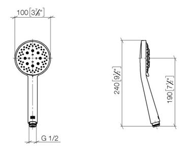 DORNBRACHT ručná sprcha 100 mm, 3 prúdy, chróm 28 018 979-00 Technický nákres