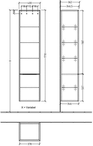 VILLEROY & BOCH SUBWAY 3.0 vysoká skrinka 40x36,2x171 cm, 2 dvierka, pánty vľavo, Stone Oak C58601RK Technický nákres