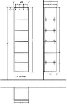 VILLEROY & BOCH SUBWAY 3.0 vysoká skrinka 40x36,2x171 cm, 2 dvierka, pánty vľavo, Stone Oak C58601RK Technický nákres