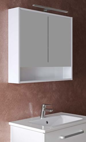 DŘEVOJAS FOCUS GA2OE 80 zrkadlová skrinka 80x73,5x21 cm, osvetlenie, s vypínačom a el. zásuvkou, lamino, lesklá biela 284169 Obrázek - fotka
