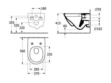 VILLEROY & BOCH SUBWAY 3.0 závesné WC, TwistFlush splachovanie, alpská biela 4670T001 Technický nákres