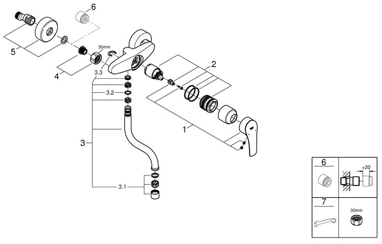 GROHE EUROSMART drezová nástenná batéria, chróm 31509003 Obrázek - fotka