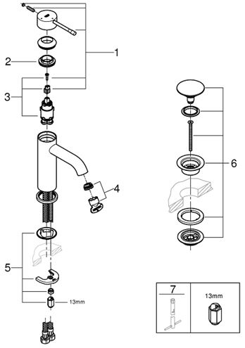 GROHE ESSENCE NEW umývadlová stojanková batéria, s odtokovou súpravou, studený štart, chróm 24179001 Obrázek - fotka