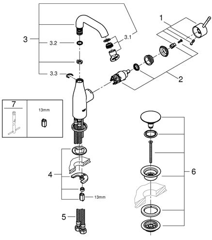 GROHE ESSENCE NEW umývadlová stojanková batéria, s odtokovou súpravou, chróm 24181001 Obrázek - fotka