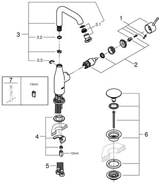 GROHE ESSENCE NEW umývadlová stojanková batéria, s odtokovou súpravou, Water Saving, chróm 24182001 Obrázek - fotka