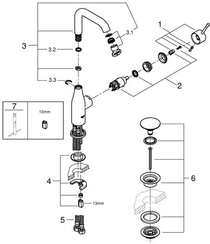 GROHE ESSENCE NEW umývadlová stojanková batéria, s odtokovou súpravou, Water Saving, chróm 24182001 Obrázek - fotka