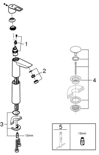 GROHE BAULOOP umývadlová stojanková batéria, chróm 23764001 Obrázek - fotka
