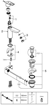 GROHE BAULOOP umývadlová stojanková batéria, s odtokovou súpravou, SilkMove ES, chróm 23887001 Obrázek - fotka