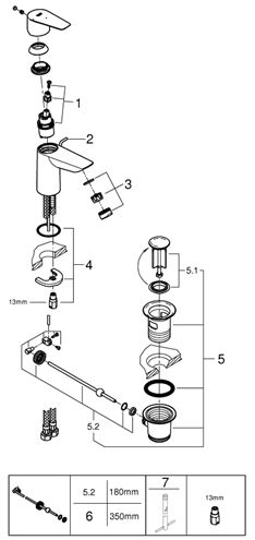 GROHE BAUEDGE umývadlová stojanková batéria, s odtokovou súpravou, studený štart, chróm 23559001 Obrázek - fotka