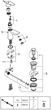 GROHE BAUEDGE umývadlová stojanková batéria, s odtokovou súpravou, chróm 23894001 Obrázek - fotka
