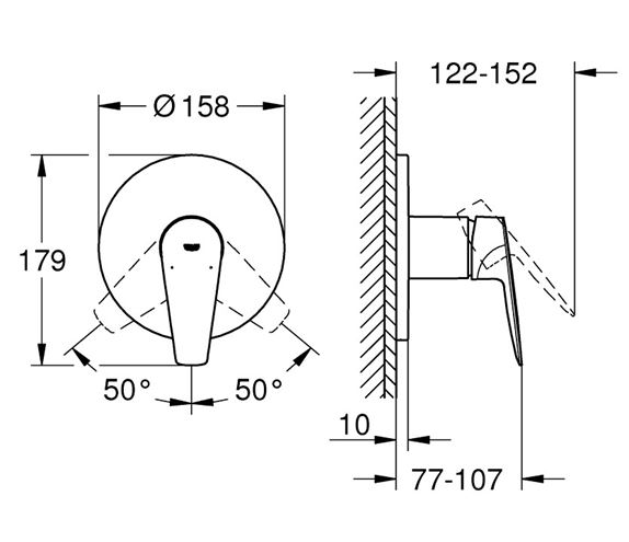 GROHE BAUEDGE sprchová podomietková batéria, chróm 24161001 Technický nákres