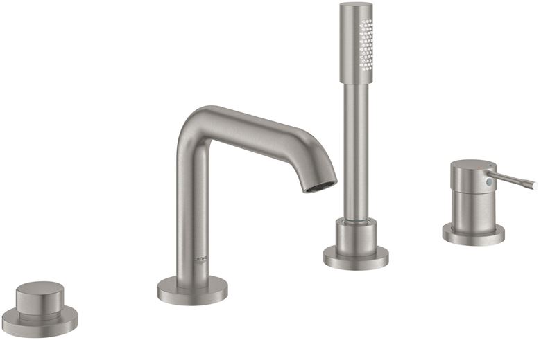 GROHE ESSENCE NEW batéria na okraj vane, 4-otvorová, s prepínačom, so sprchovou súpravou, supersteel 25251DC1 Obrázek - Hlavní obrázek