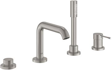 GROHE ESSENCE NEW batéria na okraj vane, 4-otvorová, s prepínačom, so sprchovou súpravou, supersteel