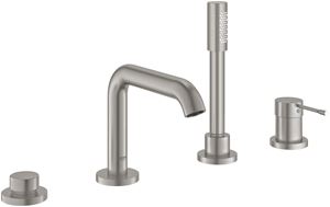 GROHE ESSENCE NEW batéria na okraj vane, 4-otvorová, s prepínačom, so sprchovou súpravou, supersteel