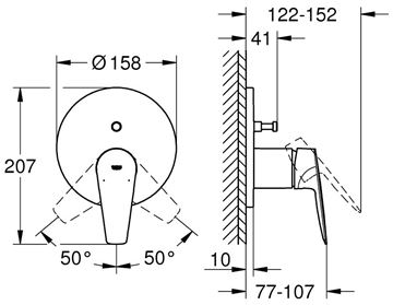 GROHE BAUEDGE vaňová podomietková batéria, s prepínačom, chróm 24162001 Technický nákres