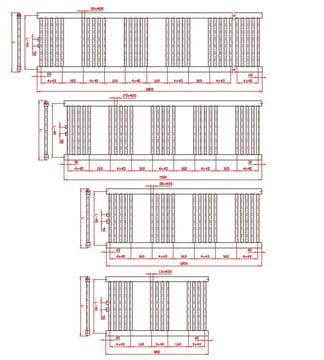 EASY KD kúpeľňový radiátor 800/450, stredové pripojenie, biela EA 450/800S Technický nákres