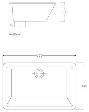 ARTCERAM GEA umývadlo 53 cm, s prepadom GEL001 01,00 Technický nákres