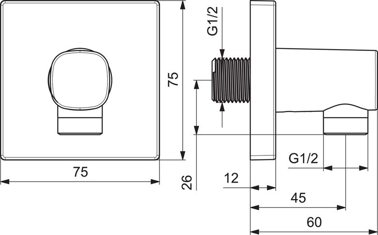 HANSA LIVING pripojovacie koleno, nástenné, chróm 51180180 Technický nákres