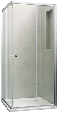 CONCEPT 100 sprchový kút 90x90 cm, rohový vstup, posuvné dvere, strieborná matná/sklo číre