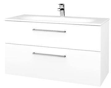 DŘEVOJAS PROJECT SZZ2 100 skrinka pod umývadlo 99x44,8x56 cm, 2 zásuvky, úchytka chróm lesk, biela lesk/biela vysoký lesk
