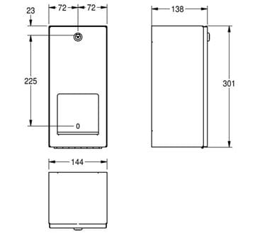 FRANKE RODAN RODX672 zásobník toaletného papiera 144x138x301mm dvojitý, nástenný, nerez 2000090072 Technický nákres