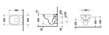 DURAVIT D-CODE závesné WC 22110900002 Technický nákres