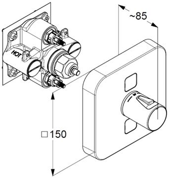 KLUDI PUSH podomietková termostatická batéria, pre 2 spotrebiče, chróm 389110538 Technický nákres