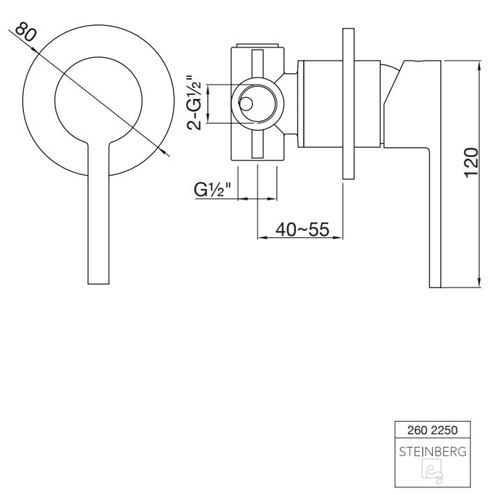 STEINBERG 260 sprchová podomietková batéria, s telesom, chróm 260 2250 Technický nákres