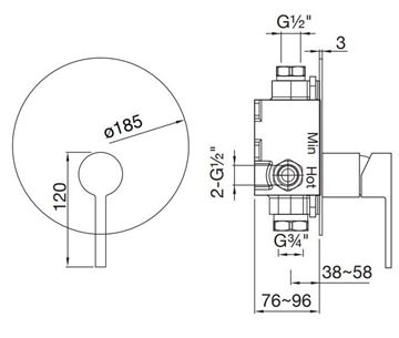 STEINBERG 260 sprchová podomietková batéria, chróm 260 2243 3 Technický nákres