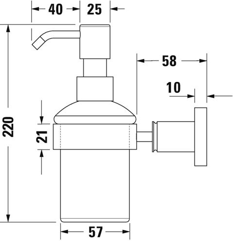 DURAVIT D-CODE dávkovač tekutého mydla, nástenný, sklo, chróm 0099161000 Technický nákres