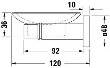 DURAVIT D-CODE mydlovnička, nástenná ľavá, sklo, chróm 0099171000 Technický nákres