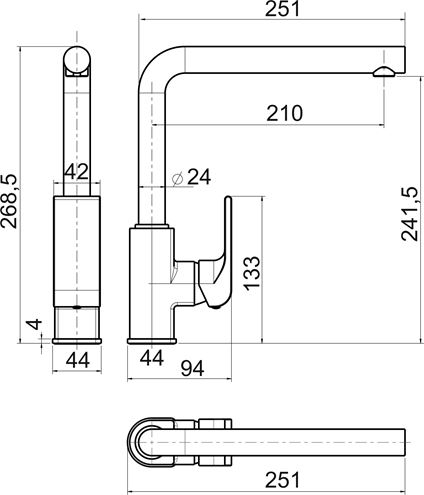 NOVASERVIS NOBLESS SHARP drezová batéria, chróm 37713,0 Technický nákres