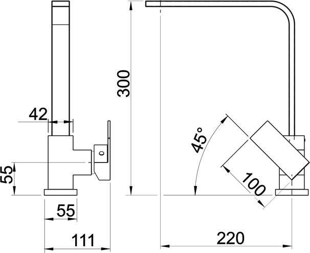 NOVASERVIS EDGE drezová batéria, granit/čierna 36713,GRB Technický nákres