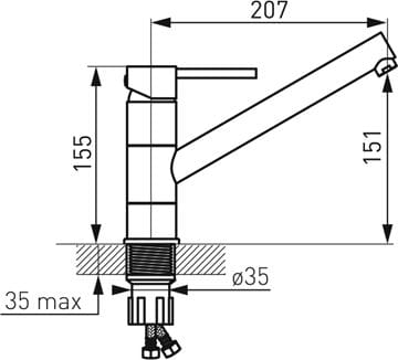 NOVASERVIS FERRO FIESTA drezová batéria, chróm BFI4 Technický nákres